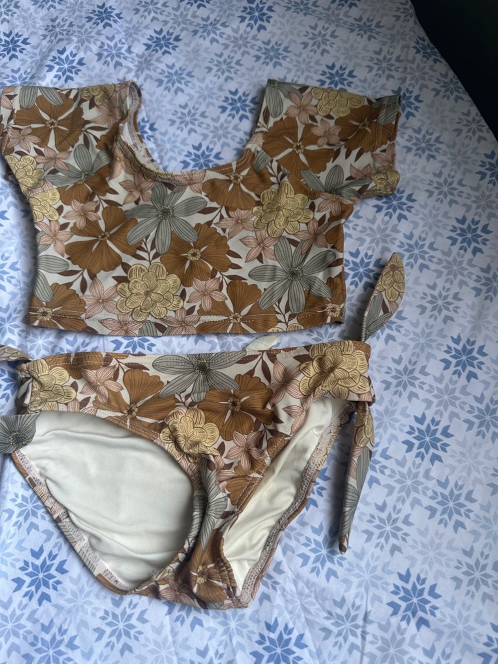 Rylee + Cru Girls Floral Two-Piece Bikini in Brown, Cream & Yellow